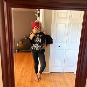 INC International Concepts Black and White Embroidered Cold Shoulder Blouse